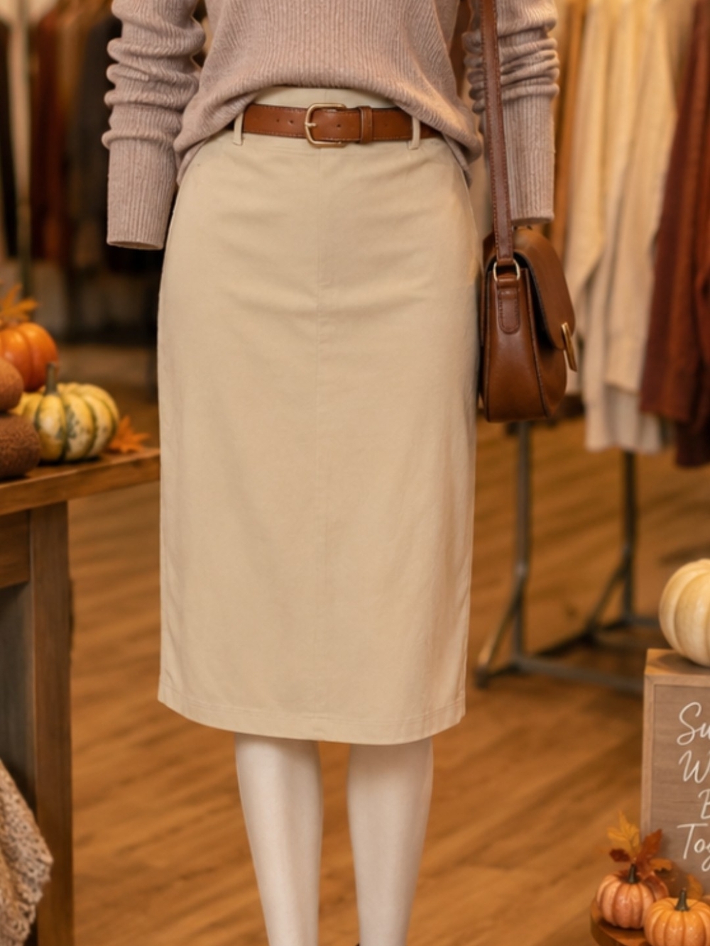 *Fashion Nova Beige Medil Skirt — Sleek Neutral Workwear Waist 18 To 19"